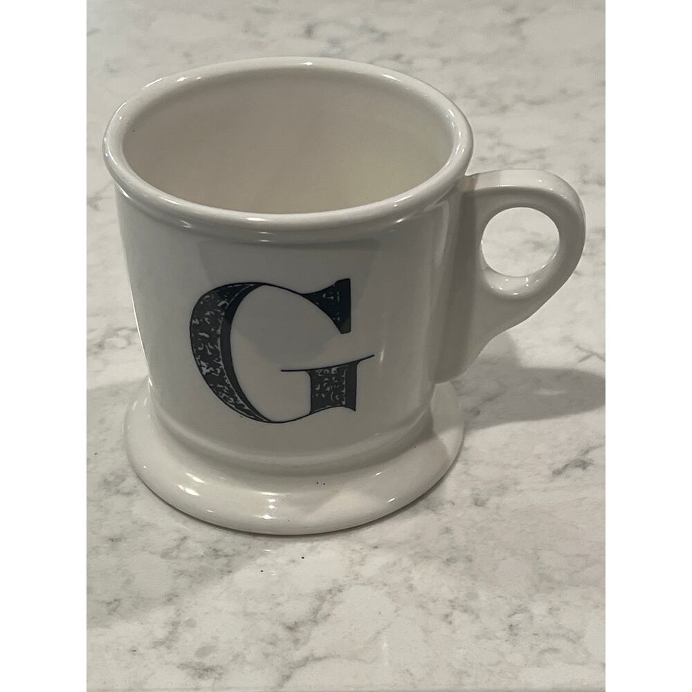 Anthropologie Monogram Initial G Ceramic Tea Soup Coffee‎ Mug with Handle White